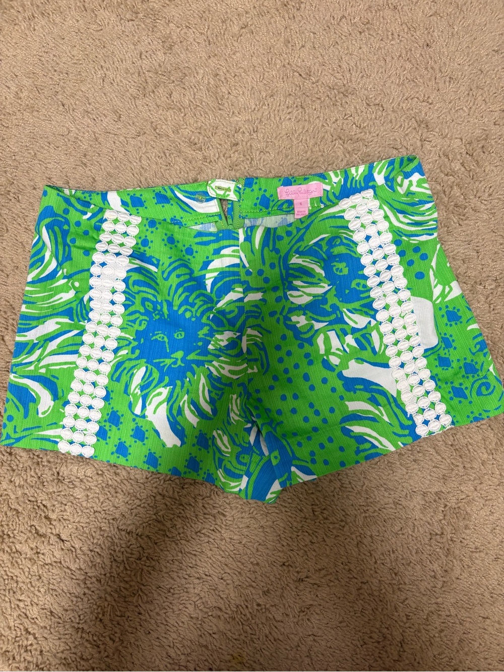 Lilly Pulitzer Blue & Green Printed High-Waist Shorts